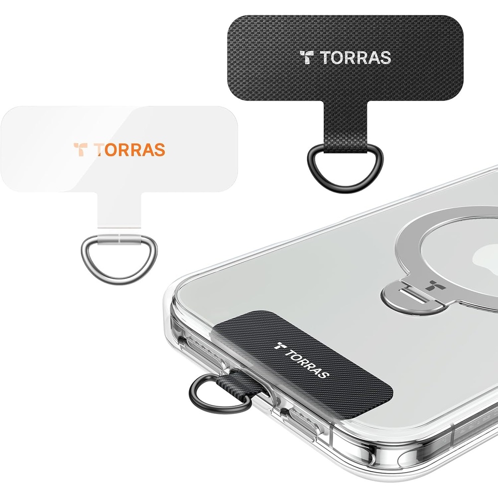 image:imageTORRAS 2Pack Phone Tether Tab 048mm Thin 20lbs Capacity Anti Yellowing Phone Patch for iPhone Android and Samsung Universal Lanyard Tab for Full Coverage Cases Black amp Clear