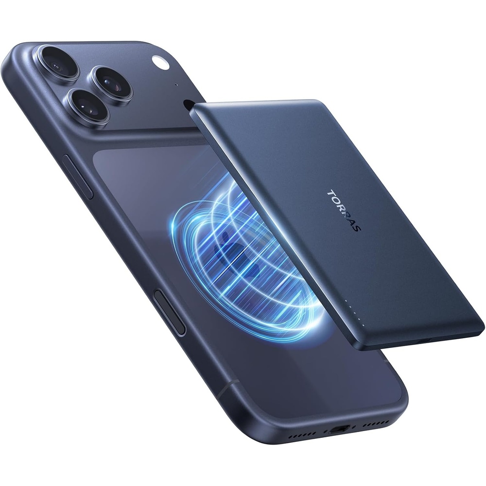 image:imageTORRAS 2in1 iPhone 16 Portable Charger 5000mAh 225W Mini Power Bank with Builtin USBC Cable Fast Charge Battery Pack Travel Essential for iPhone 171615 Galaxy S25 Google Desert TitaniumAbyss Blue