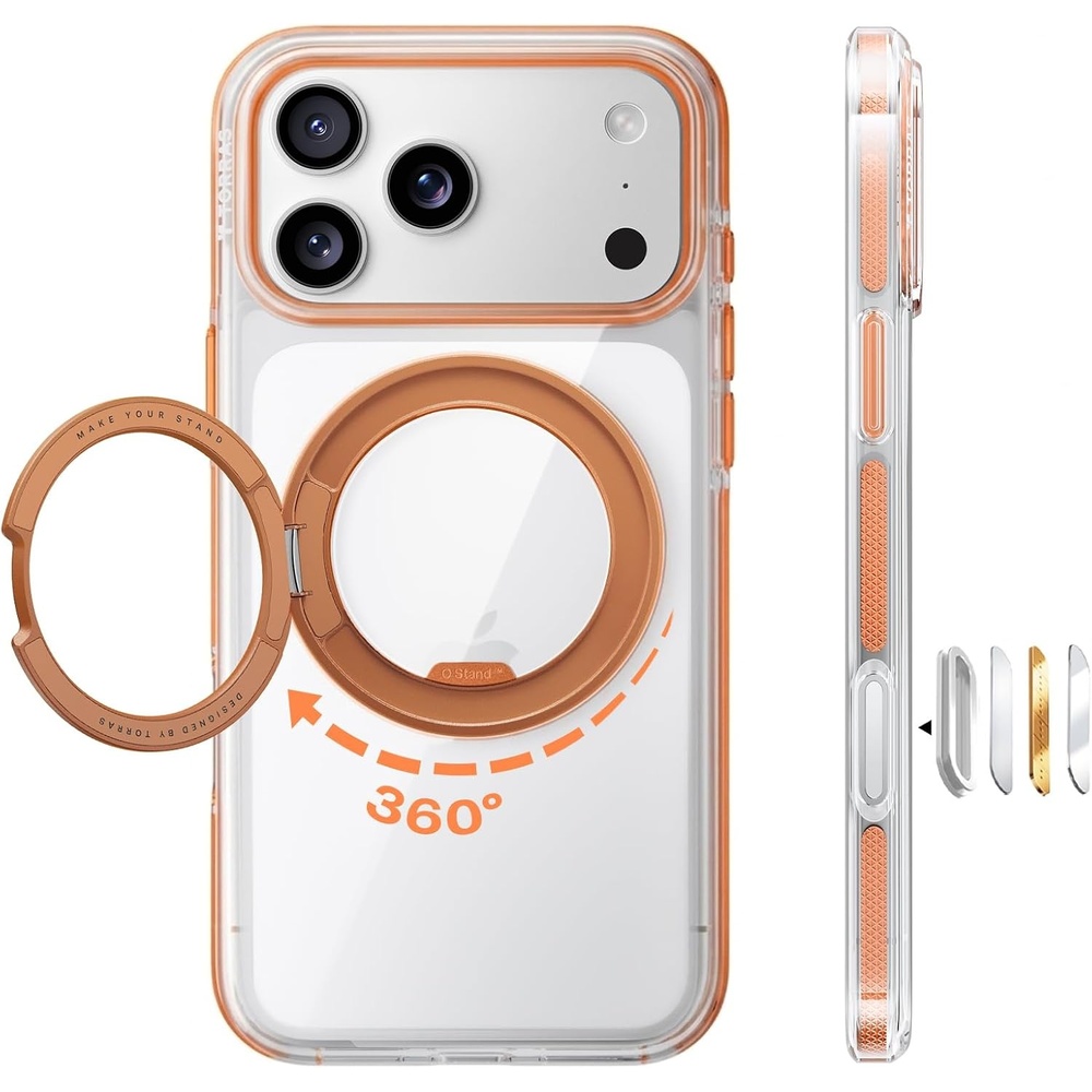 image:imageTORRAS 360 Magnetic Stand for iPhone 17 Pro Max Case Ultra Clear Orange Fit for MagSafe 4X MilGrade Protection Slim NonSlip Case with Camera Control Button Cosmic Orange 69 O3 Light SeriesCosmic Orange