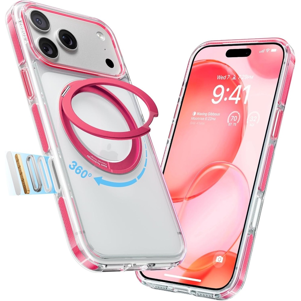 image:imageTORRAS 360 Magnetic Stand for iiPhone 17e Case amp iPhone 16e Fit for MagSafe MilitaryGrade Protection Translucent Slim Case for iPhone 17e Obsidian Black Ostand O3 Fitness SeriesIClear Pink