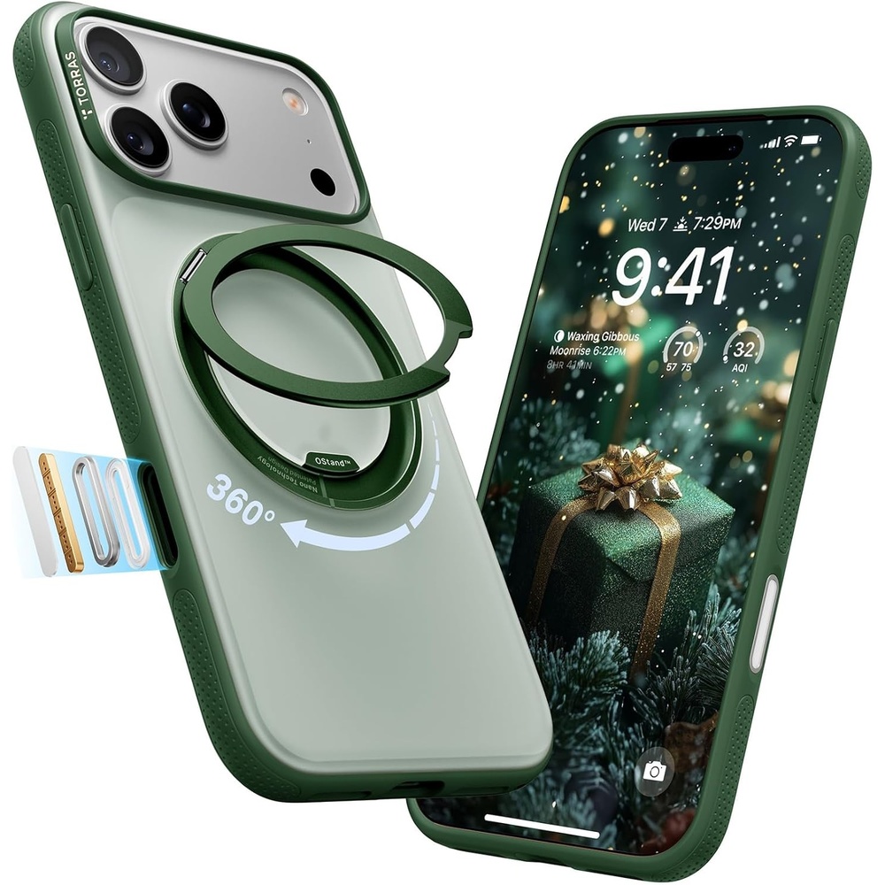 image:imageTORRAS 360 Magnetic Stand for iiPhone 17e Case amp iPhone 16e Fit for MagSafe MilitaryGrade Protection Translucent Slim Case for iPhone 17e Obsidian Black Ostand O3 Fitness SeriesFPine Green