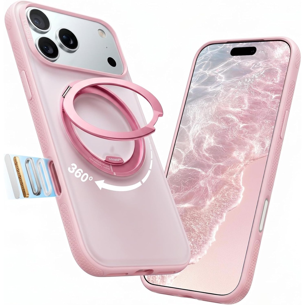 image:imageTORRAS 360 Magnetic Stand for iiPhone 17e Case amp iPhone 16e Fit for MagSafe MilitaryGrade Protection Translucent Slim Case for iPhone 17e Obsidian Black Ostand O3 Fitness SeriesESummer Pink