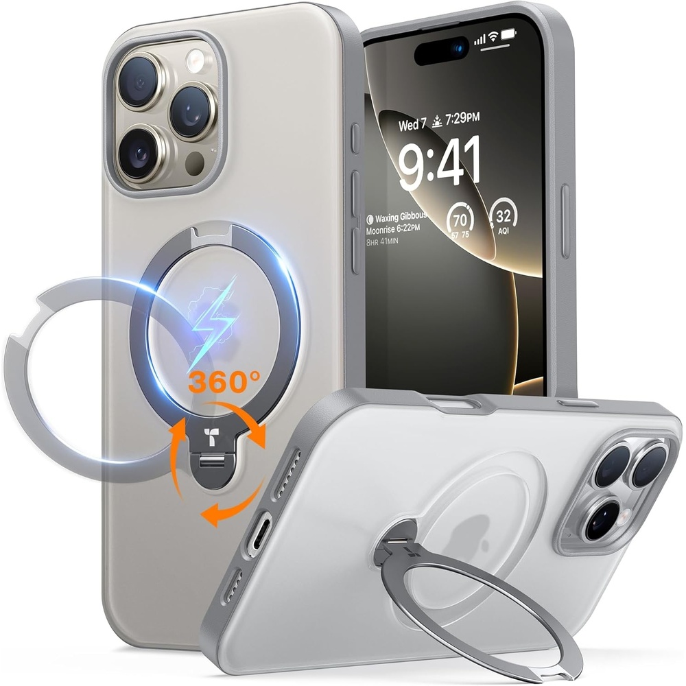 image:imageTORRAS 360 Spin Magnetic Stand for iPhone 16 Pro Max Case Fit for MagSafe Military Grade Protective Case for iPhone 16 Pro Max Phone Case with Kickstand Rotatable Black 69 inchGray