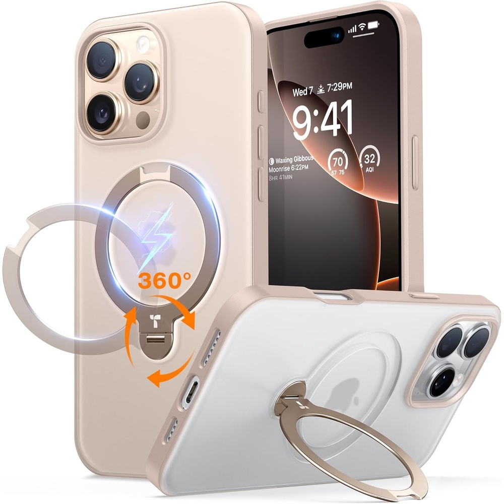 image:imageTORRAS 360 Spin Magnetic Stand for iPhone 16 Pro Max Case Fit for MagSafe Military Grade Protective Ostand Case for 16 Pro Max Phone Case with Stand Rotatable Desert Pink 69 inch