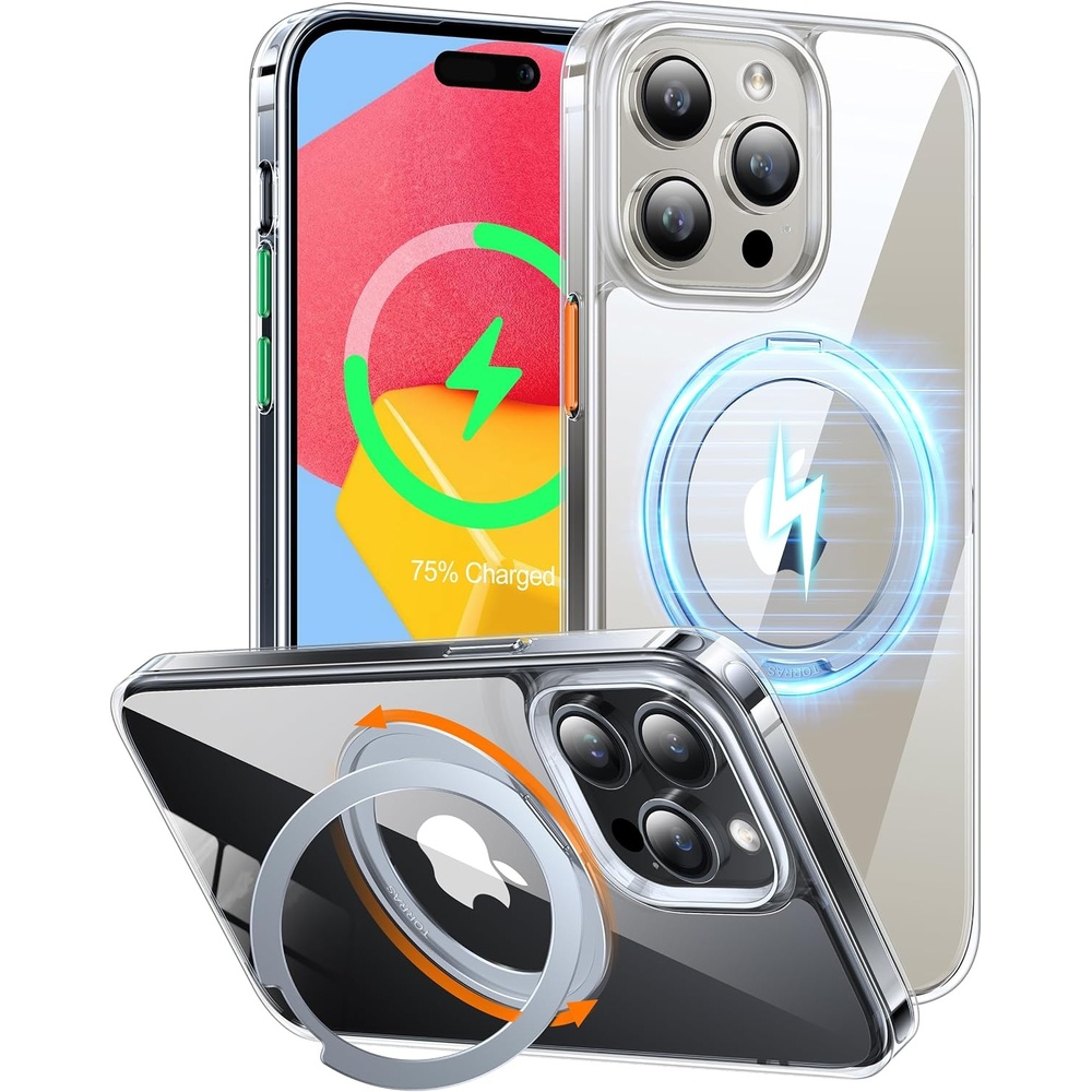image:imageTORRAS 360Rotatable Ring for iPhone 15 Pro Case 61 Compatible with MagSafe 15 Pro Case with Stand Translucent Slim Protective MilGrade Shockproof Cover 2023 Clear