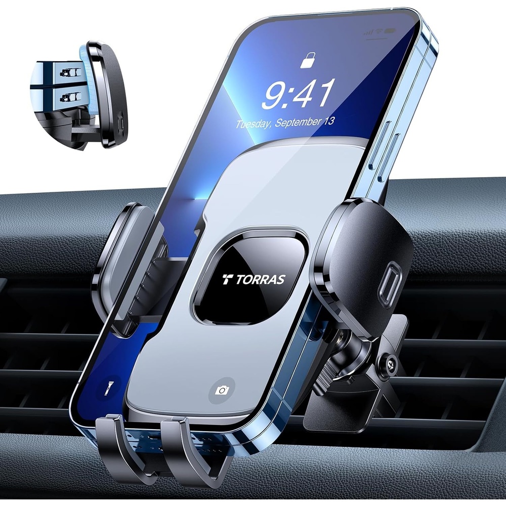 image:imageTORRAS Car Vent Phone Mount CostEffective Metal Clip Cell Phone Holder Car Universal Air Vent Mount for iPhone 15 14 13 12 Pro Max Samsung Galaxy S23 S22 Ultra Note ampAll