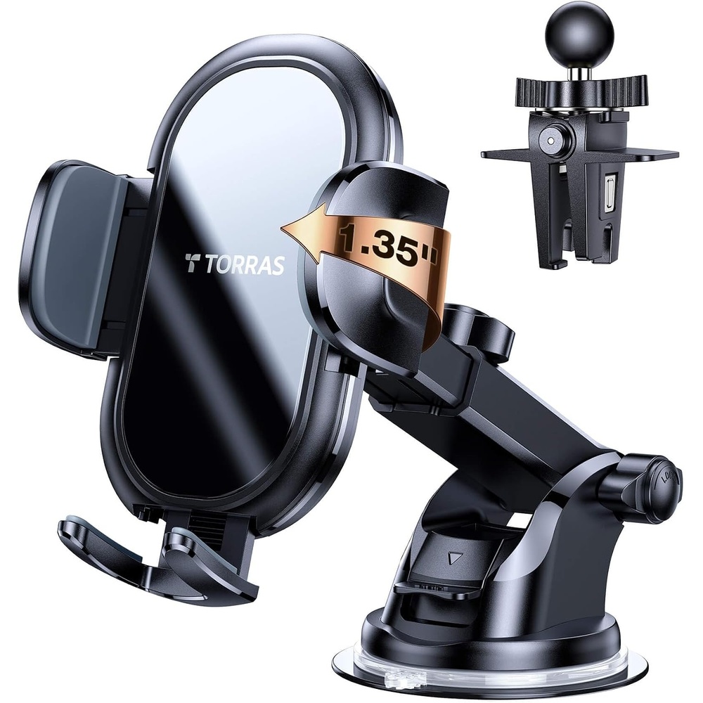image:imageTORRAS Cell Phone Holder for Car MilitaryGrade Durable 3 in 1 Car Phone Holder Mount Dashboard Air Vent Windshield Fit for iPhone 16 15 14 13 Pro Max Samsung 23 Galaxy Note Ultra