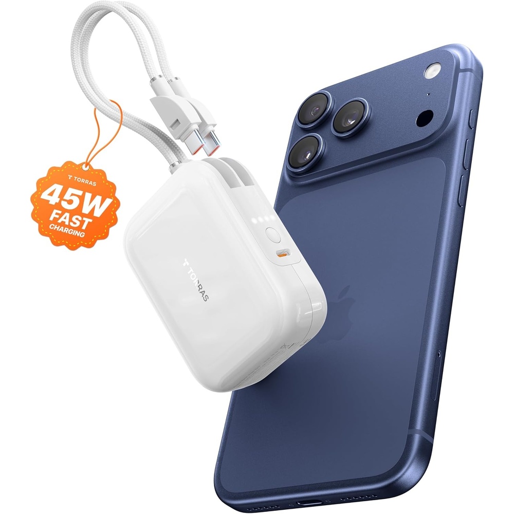 image:imageTORRAS EasyGo 10000mAh Magnetic Portable Charger Power Bank for iPhone Fast Charging Travel Essential Wireless Battery Pack with Stand Compatible with Magsafe17 Pro MaxPro1615141312 Deep BluePearl White