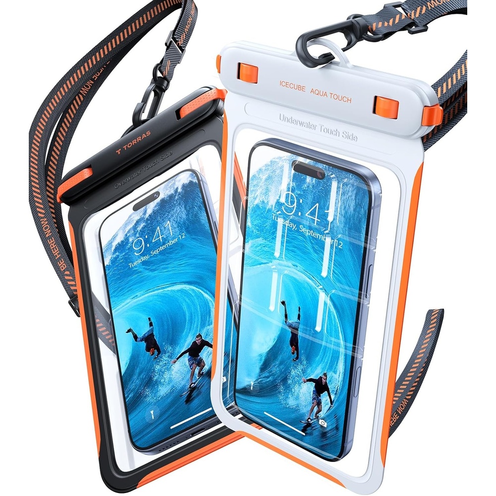 image:imageTORRAS IPX8 Waterproof Phone Pouch Floating Underwater Screen Touchable Water Proof Case with Lanyard for iPhone 17 Pro Max 16 S26 Cellphone Dry Bag Cruise Essentials 70 inch Black2 PackBlack White