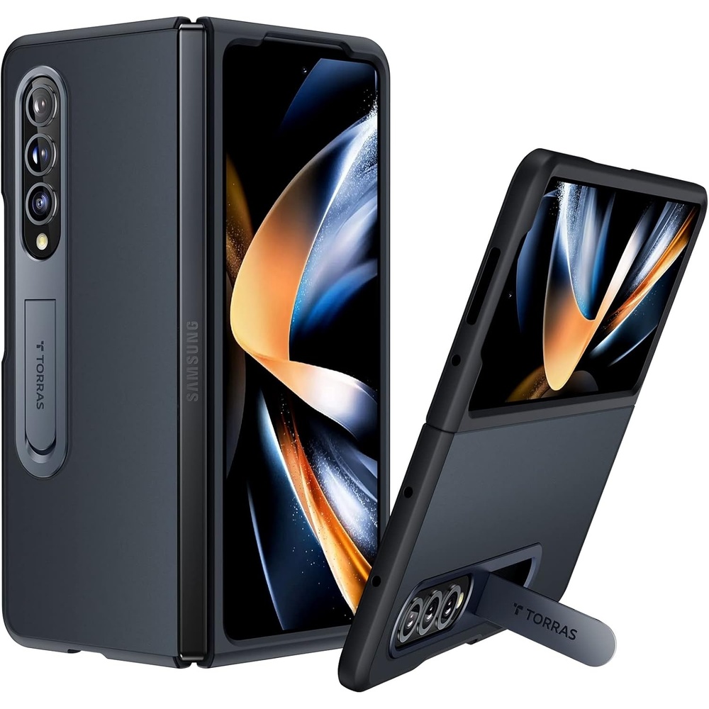 image:imageTORRAS Kickstand Z Fold 4 Case Aluminum Alloy Stand Slim Thin Translucent Matte Durable Case for Samsung Galaxy Z Fold 4 5G Black