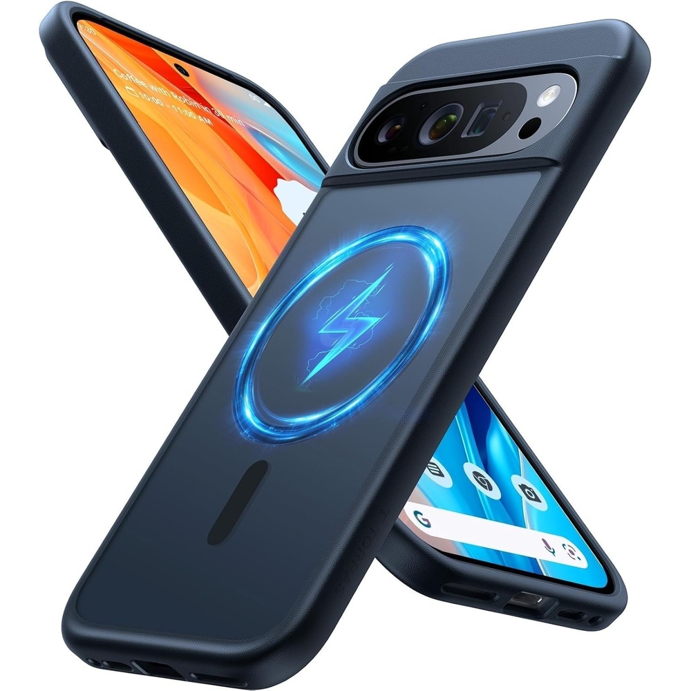 image:imageTORRAS Magnetic Shockproof for Google Pixel 10 Pro XL Case Strong Magnet fit for MagSafe 12FT MilGrade Protection Slim Translucent Matte Case for Pixel 10 Pro XL with MultiColor Buttons GreenBlack