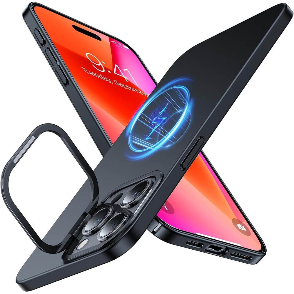 image:imageTORRAS Magnetic Slim Fit Case for iPhone 16 Pro with Stand Compatible with MagSafe Builtin Stash Stand Ultra Thin AntiScratch Matte Hard Phone Case 63 inch Desert Titanium GoldBlack