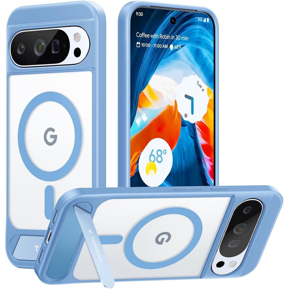 image:imageTORRAS Magnetic amp Stand for Google Pixel 8 Pro Case Fit for MagSafe 12FT MilGrade Drop Protection Slim Fit for Google Pixel 8 Pro Phone Case with Builtin Flush Kickstand Translucent Matte BlackBlue