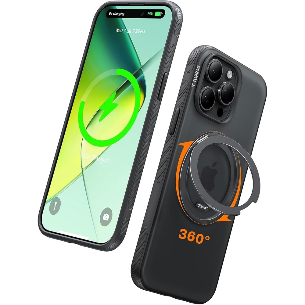 image:imageTORRAS O3 Fitness for iPhone 16 Pro Case Magnetic Stand Fit for MagSafe 360 Rotatable Stable Stand Camera Control Button MilitaryGrade Shockproof Slim amp Sleek Mint Green TranslucentObsidian Black