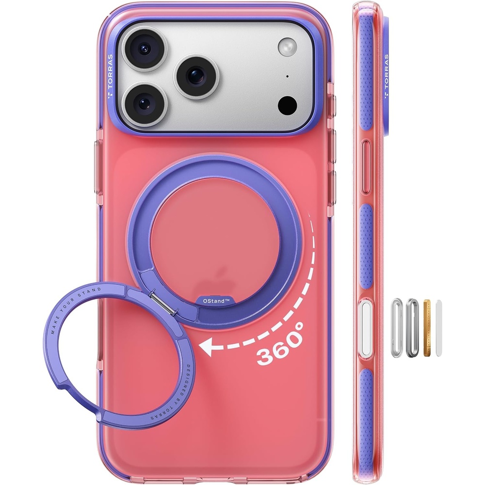 image:imageTORRAS O3 Hue for iPhone 17 Pro Case4X MilitaryGrade Air Drop Protection with Shockproof Airbag Bumper360 Strong Magnetic Stand Compatible with MagSafeColorblock Aesthetic 63 inchIndigo BlueBlush Pink
