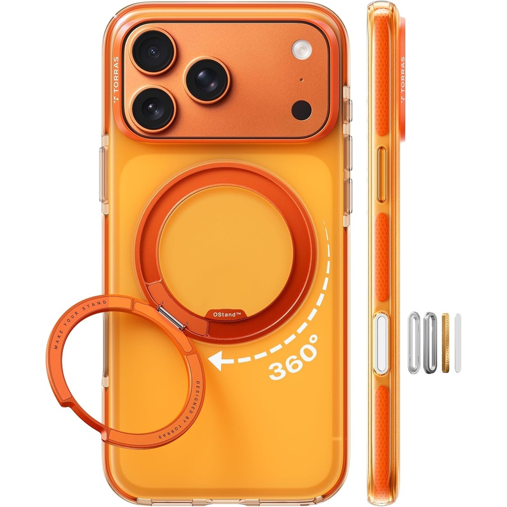 image:imageTORRAS O3 Hue for iPhone 17 Pro Max Case4X MilitaryGrade Air Drop Protection with Shockproof Airbag Bumper360 Magnetic Stand Compatible with MagSafe Phone CaseColorblock AestheticIndigo BlueGolden Citrus