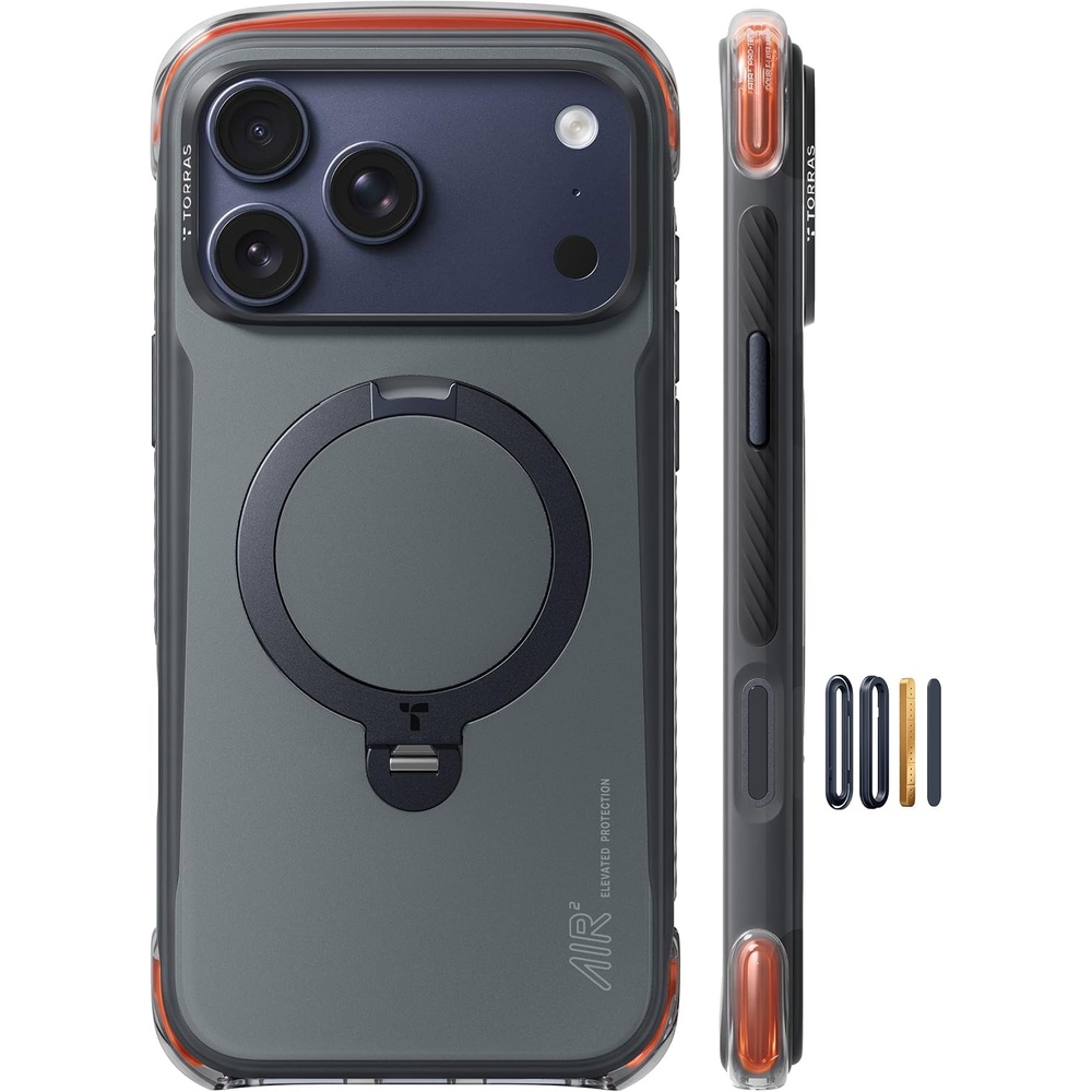 image:imageTORRAS Ostand Q3 Air Pro for iPhone 17 Pro Case 360 Magnetic Stand Fit for MagSafe Dual Airbag Protection AntiSlip Shockproof Phone Case for iPhone 17 Pro WhiteBlack