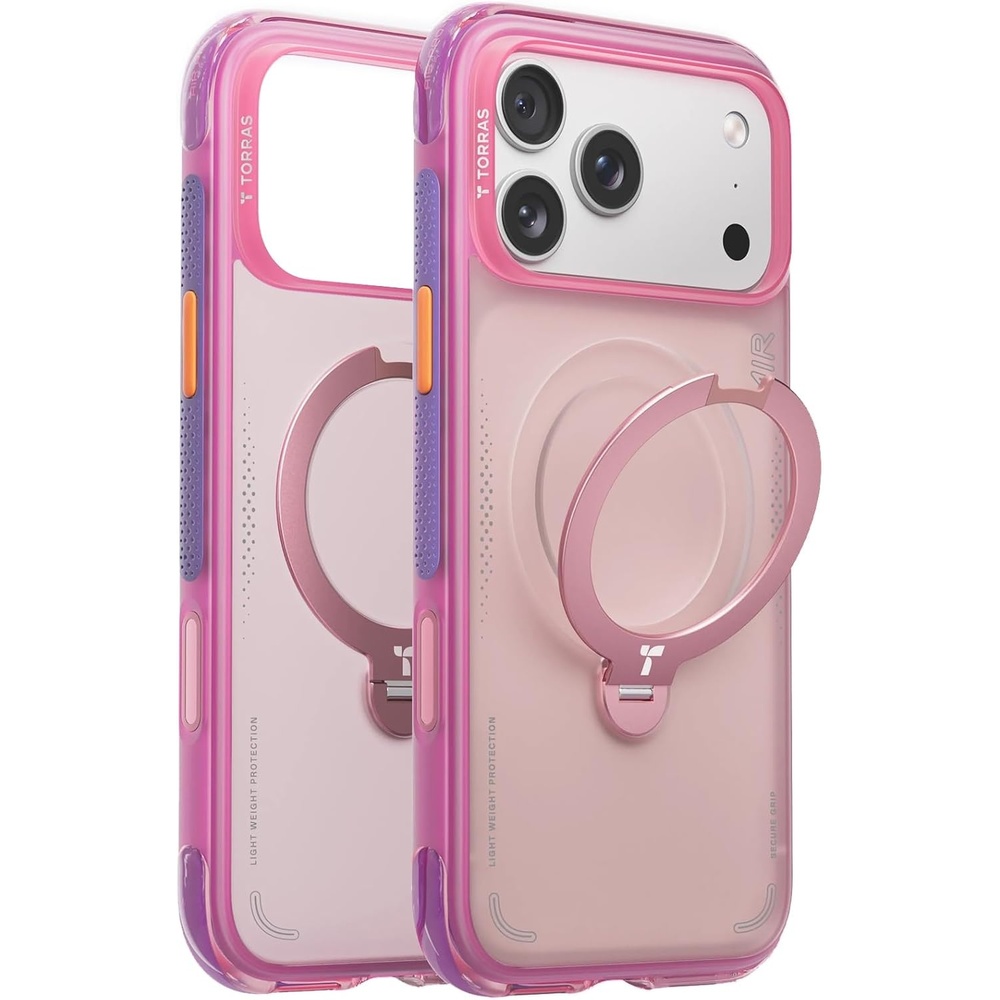 image:imageTORRAS Ostand Q3 Air for iPhone 16 Pro Max Case with 360 Magnetic Stand Fit for MagSafe Military Grade Drop Tested Camera Control Button Shockproof Phone Case for iPhone 16 Pro Max 69 BlackNeon Pink