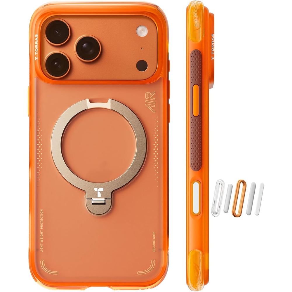 image:imageTORRAS Ostand Q3 Air for iPhone 16 Pro Max Case with 360 Magnetic Stand Fit for MagSafe Military Grade Drop Tested Camera Control Button Shockproof Phone Case for iPhone 16 Pro Max 69 BlackHorizon Orange