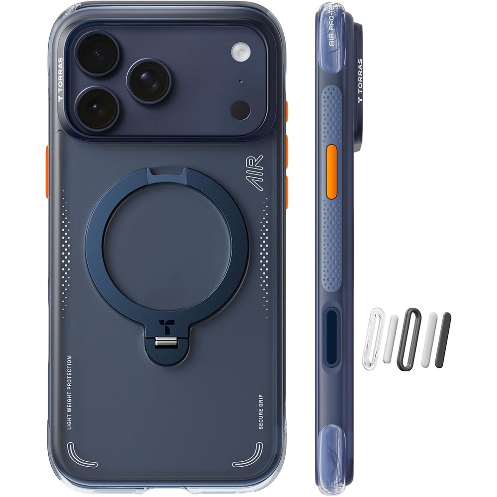 image:imageTORRAS Ostand Q3 Air for iPhone 16 Pro Max Case with 360 Magnetic Stand Fit for MagSafe Military Grade Drop Tested Camera Control Button Shockproof Phone Case for iPhone 16 Pro Max 69 BlackMidnight Blue