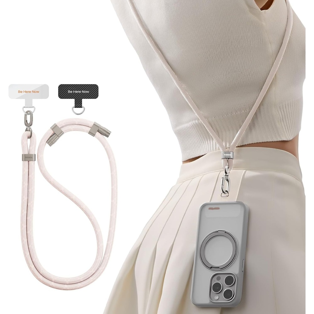 image:imageTORRAS Phone Lanyard Crossbody with 2 Phone Tabs Adjustable Anti Theft Phone Strap for All Phones Premium Metal Buckles SkinFriendly Universal Cell Phone Neck lanyard for Travel Essentials Black4beige