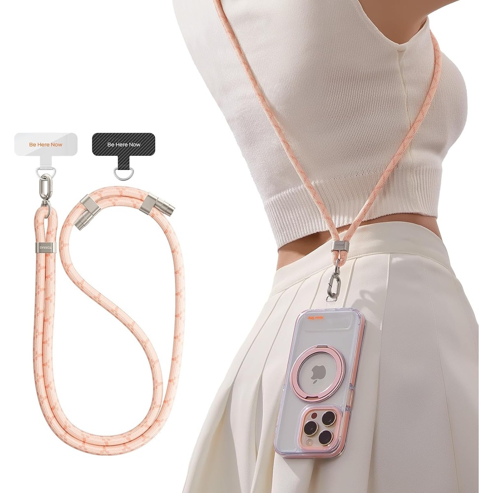 image:imageTORRAS Phone Lanyard Crossbody with 2 Phone Tabs Adjustable Anti Theft Phone Strap for All Phones Premium Metal Buckles SkinFriendly Universal Cell Phone Neck lanyard for Travel Essentials Black7pink