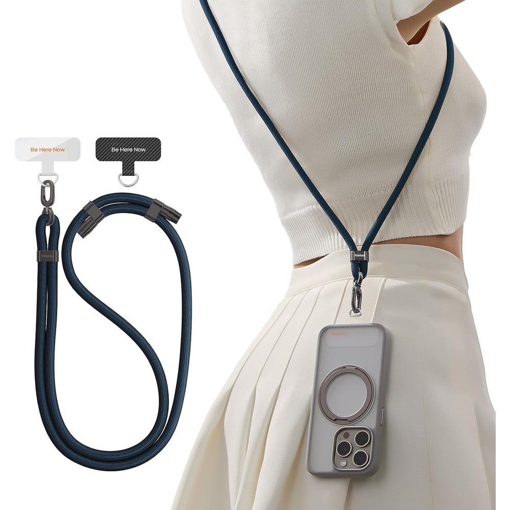 image:imageTORRAS Phone Lanyard Crossbody with 2 Phone Tabs Adjustable Anti Theft Phone Strap for All Phones Premium Metal Buckles SkinFriendly Universal Cell Phone Neck lanyard for Travel Essentials Black9deep Blue