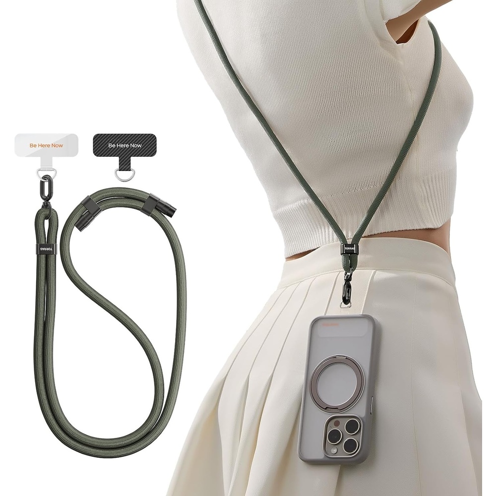 image:imageTORRAS Phone Lanyard Crossbody with 2 Phone Tabs Adjustable Anti Theft Phone Strap for All Phones Premium Metal Buckles SkinFriendly Universal Cell Phone Neck lanyard for Travel Essentials Black3olive Green