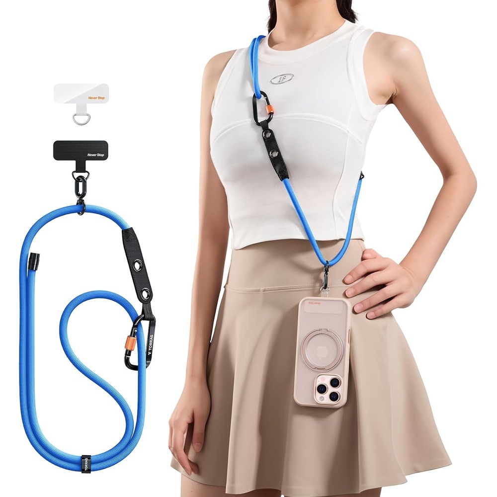 image:imageTORRAS Phone Lanyard with Hanging Loops Adjustable Anti Theft Phone Strap Crossbody for iPhone 17 Pro MaxSkinFriendly2 Tabs Universal Cell Phone Neck Lanyard for Daily amp Outdoor Activities Black3blue