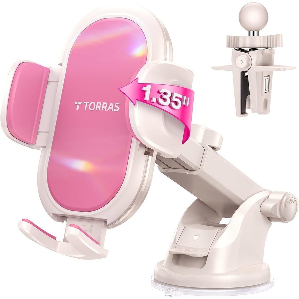 image:imageTORRAS Pink Phone Holder for CarEmbrace Your Girly Girl Car Phone Mount for Women Cell Phone Car Mount for iPhone 16 15Pro Max Cute Car Phone Holder for Thick Case DashboardVentWindshield