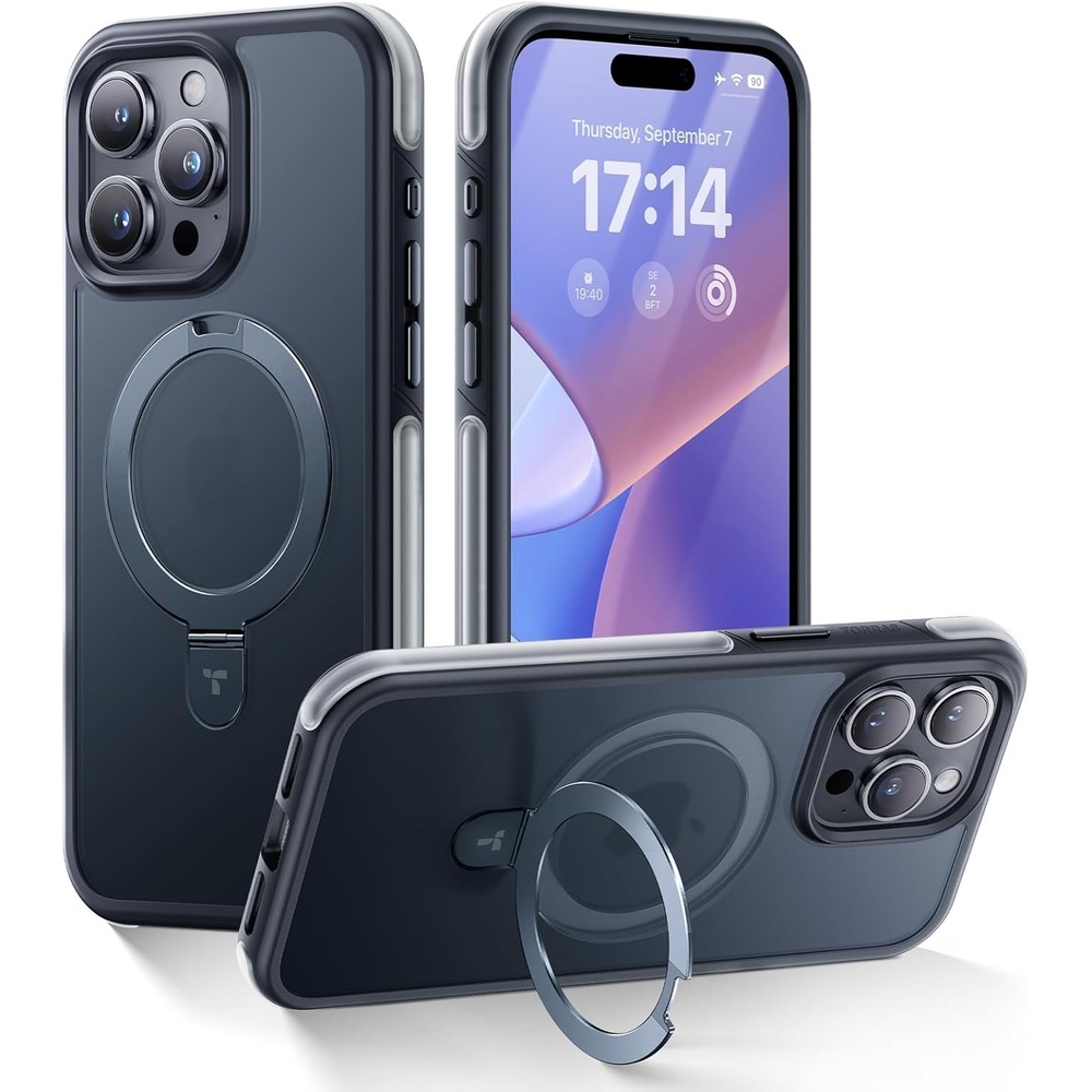 image:imageTORRAS Q1 Air for iPhone 15 Pro Case Magnetic Stand Extreme MilitaryGrade Shockproof Fit for MagSafe Sturdy Flexible Stand Translucent AntiScratch Strong Protective Case Frosted Black 61