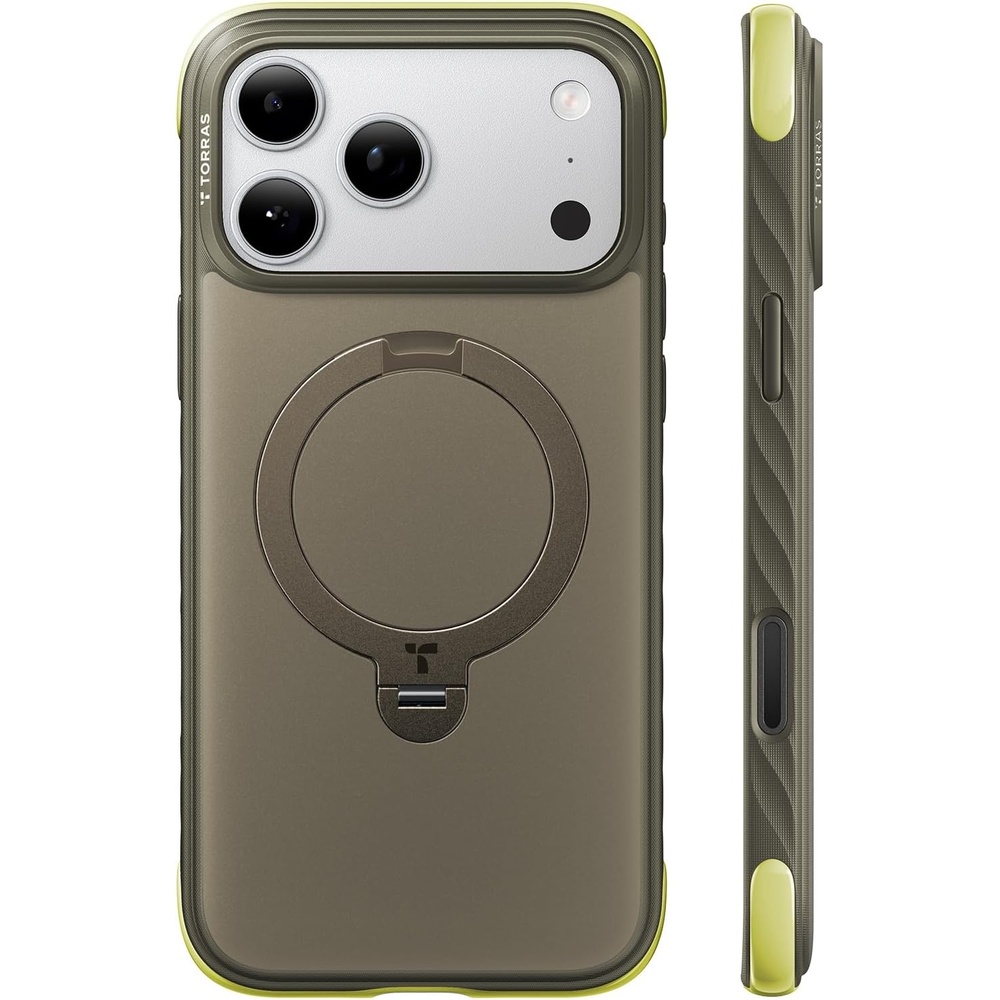 image:imageTORRAS Q3 Rugged for iPhone 17 Pro Case with 360 Rotating Magnetic Stand Fit for MagSafe 16FT MilGrade Drop Protection Side AntiSlip Grip Camera Control Button Microfiber Lining Deep BlueMoss Green