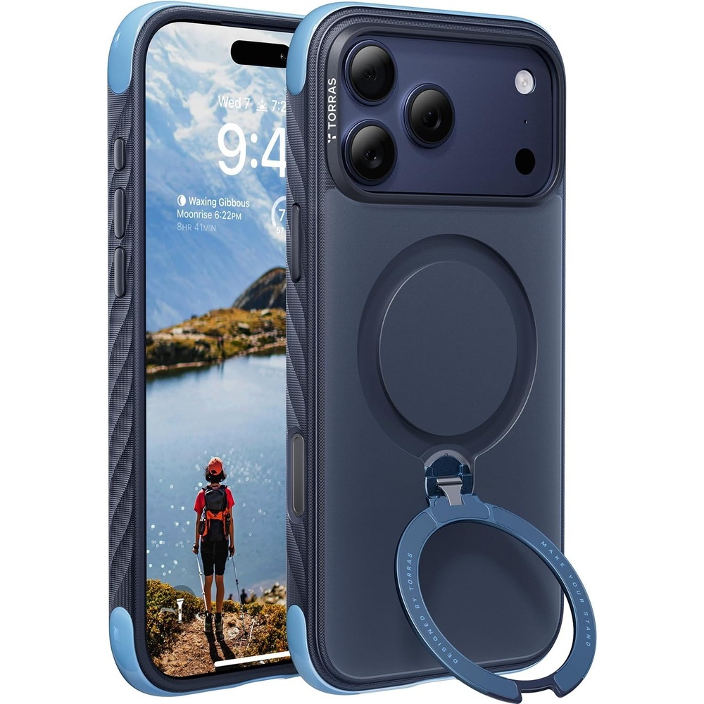 image:imageTORRAS Q3 Rugged for iPhone 17 Pro Max Case with 360 Magnetic Stand Tough 7X MilGrade Protection Fit for MagSafe AntiSlip Grippy Sides Camera Control ButtonMicrofiber Lining Deep Blue1Deep Blue