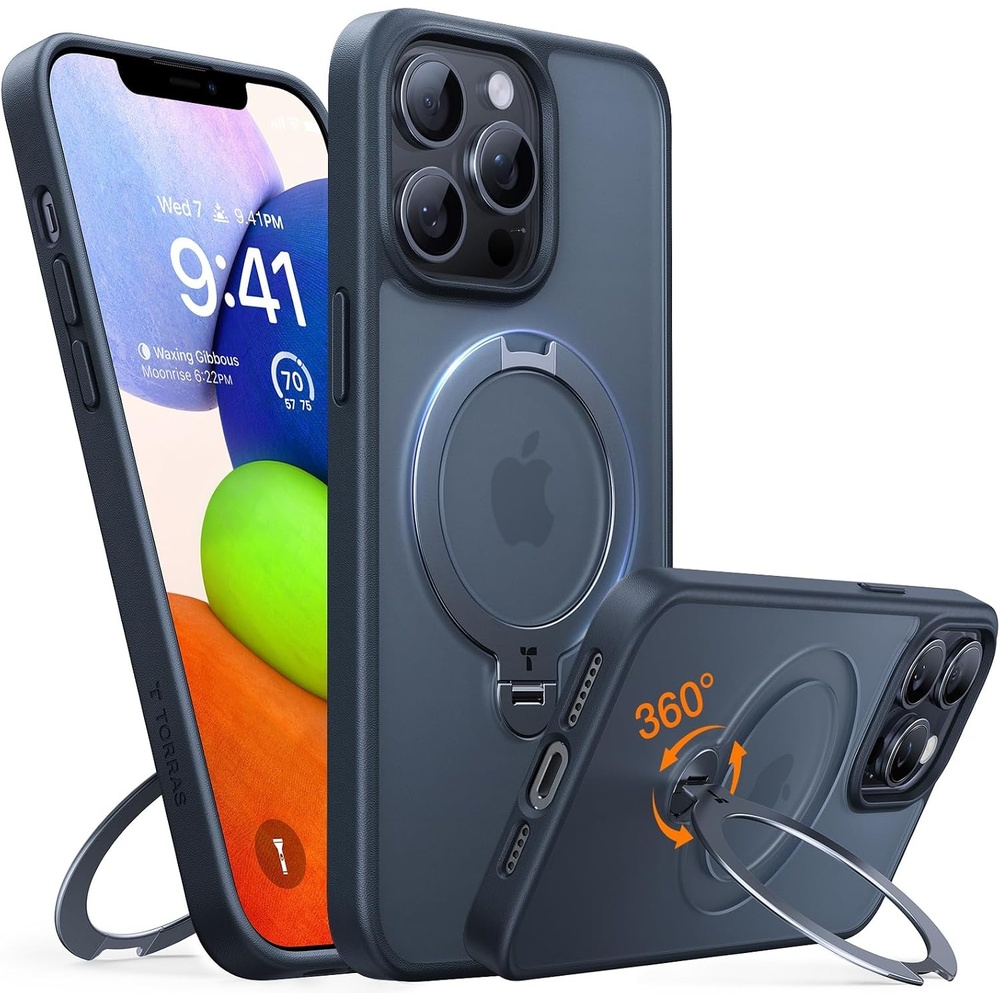 image:imageTORRAS Q3 Spin for iPhone 13 Pro Max Case 360 Magnetic Stand Fit for Magsafe Fit for Magsafe Military Grade Shockproof Phone Case with Kickstand Black