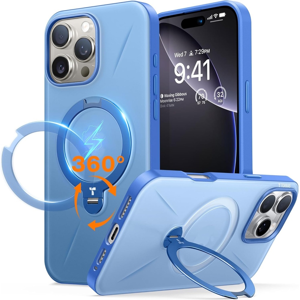 image:imageTORRAS Q3 Spin for iPhone 14 Pro Max Case with 360 Magnetic Stand Compatible with MagSafe Military Grade Protective Case for iPhone 14 Pro Max Phone Case with Kickstand BlackSapphire Blue