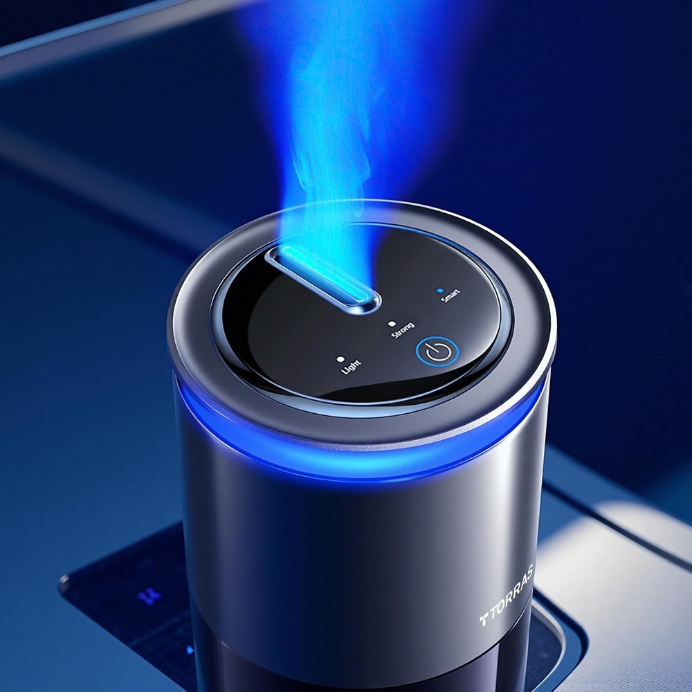 image:imageTORRAS Smart Car Air Freshener Ultrasonic Mist Blue Light Enhanced Fountain Nozzle Automatic OnOff Adjustable Fragrance Rechargeable Battery Ambient Light Premium Cologne Scent