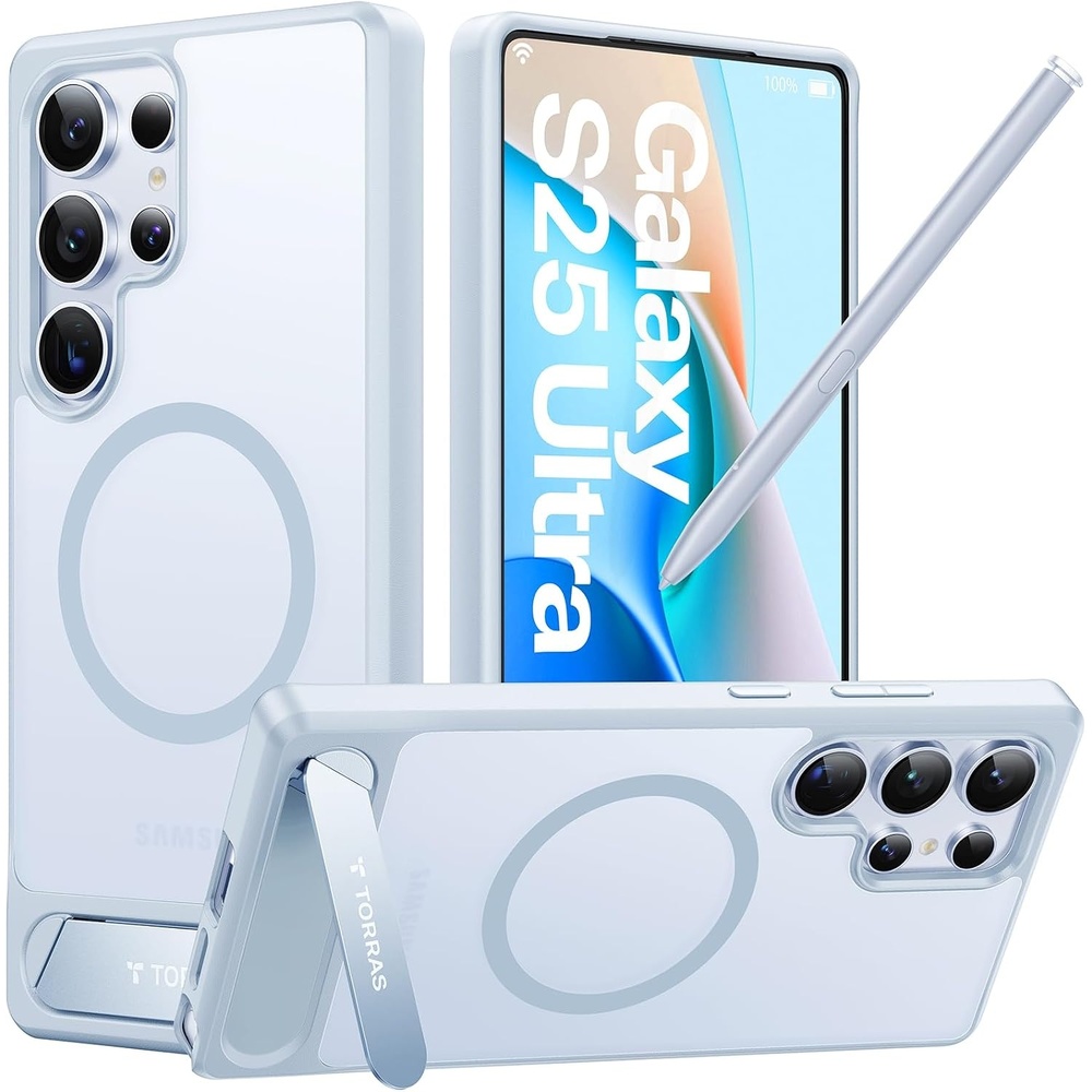 image:imageTORRAS Strong Magnetic amp Seamless Stand for Samsung Galaxy S25 Plus Case Fit for MagSafe MilGrade Drop Protection Kickstand for Samsung Galaxy S25 Plus Case AntiYellowing Diamond ClearLight Blue