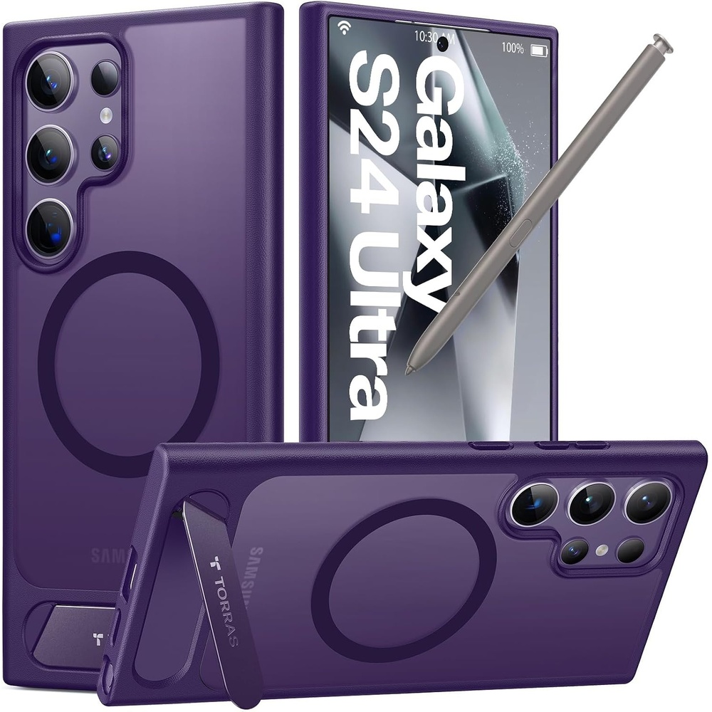 image:imageTORRAS Strong Magnetic amp Seamless Stand for Samsung Galaxy S25 Plus Case Fit for MagSafe MilGrade Drop Protection Kickstand for Samsung Galaxy S25 Plus Case AntiYellowing Diamond ClearDeep Purple