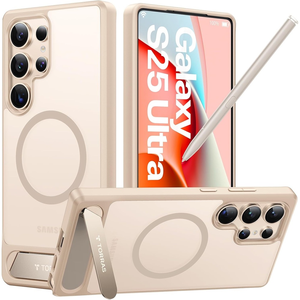 image:imageTORRAS Strong Magnetic amp Seamless Stand for Samsung Galaxy S25 Plus Case Fit for MagSafe MilGrade Drop Protection Kickstand for Samsung Galaxy S25 Plus Case AntiYellowing Diamond ClearSoft Gold