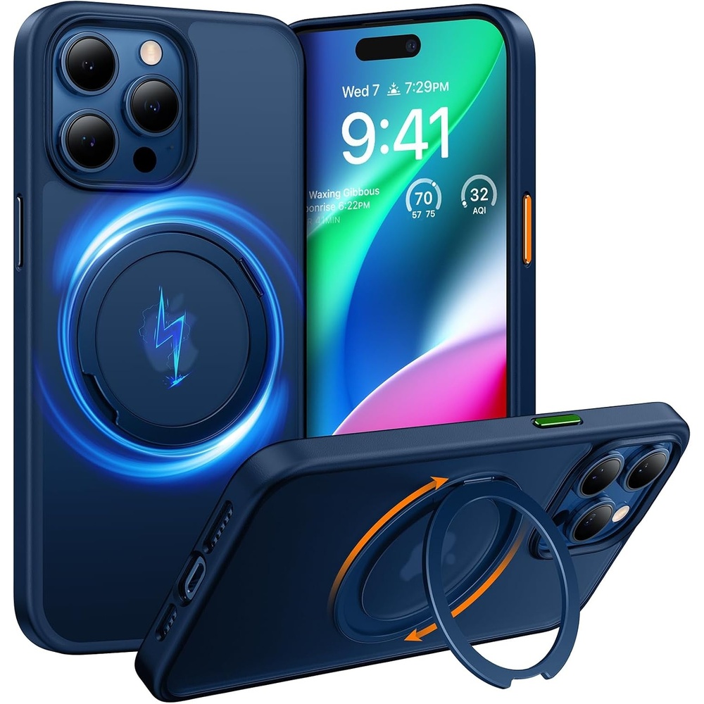 image:imageTORRAS Upgrade 360Rotatable Ring for iPhone 15 Pro Case Fit for MagSafe 15 Pro Case with Stand Translucent Slim Protective Ring Holder MilGrade Shockproof Cover for 15 Pro 2024 Navy Blue