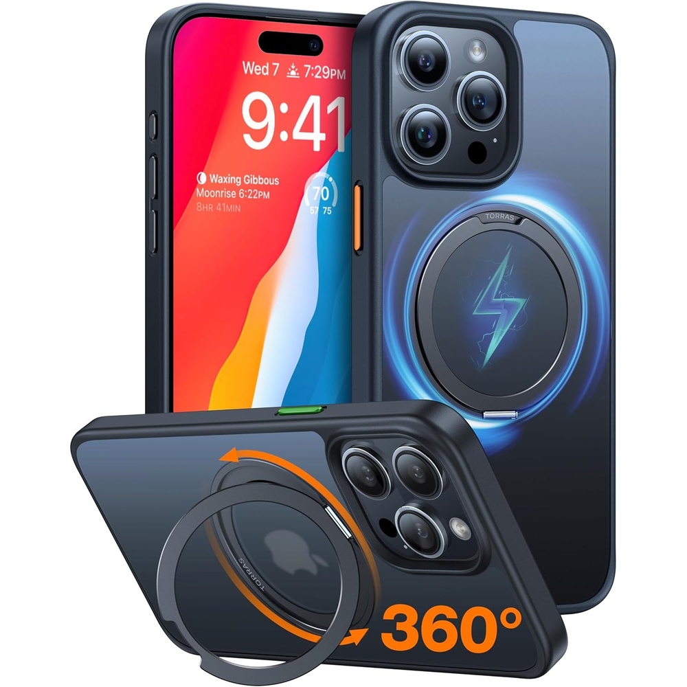image:imageTORRAS Upgraded 360 Rotatable Magnetic Ring for iPhone 16 Pro Max Case Fit for MagSafe with Stand Ring Holder 16FT MilGrade Shockproof Translucent for iPhone 16 Pro Max Phone Case Ostand BlackBlack