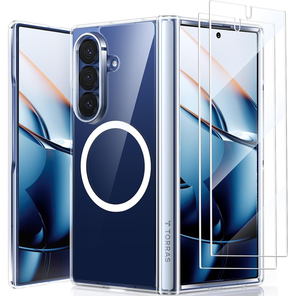 image:imageTORRAS Upgraded Magnetic Shockproof for Samsung Galaxy Z Fold 7 Case with Screen Protector Fit for MagSafe 4X Military Grade Hinge Protection Translucent Slim Case for Samsung Z Fold 7 BlackClear