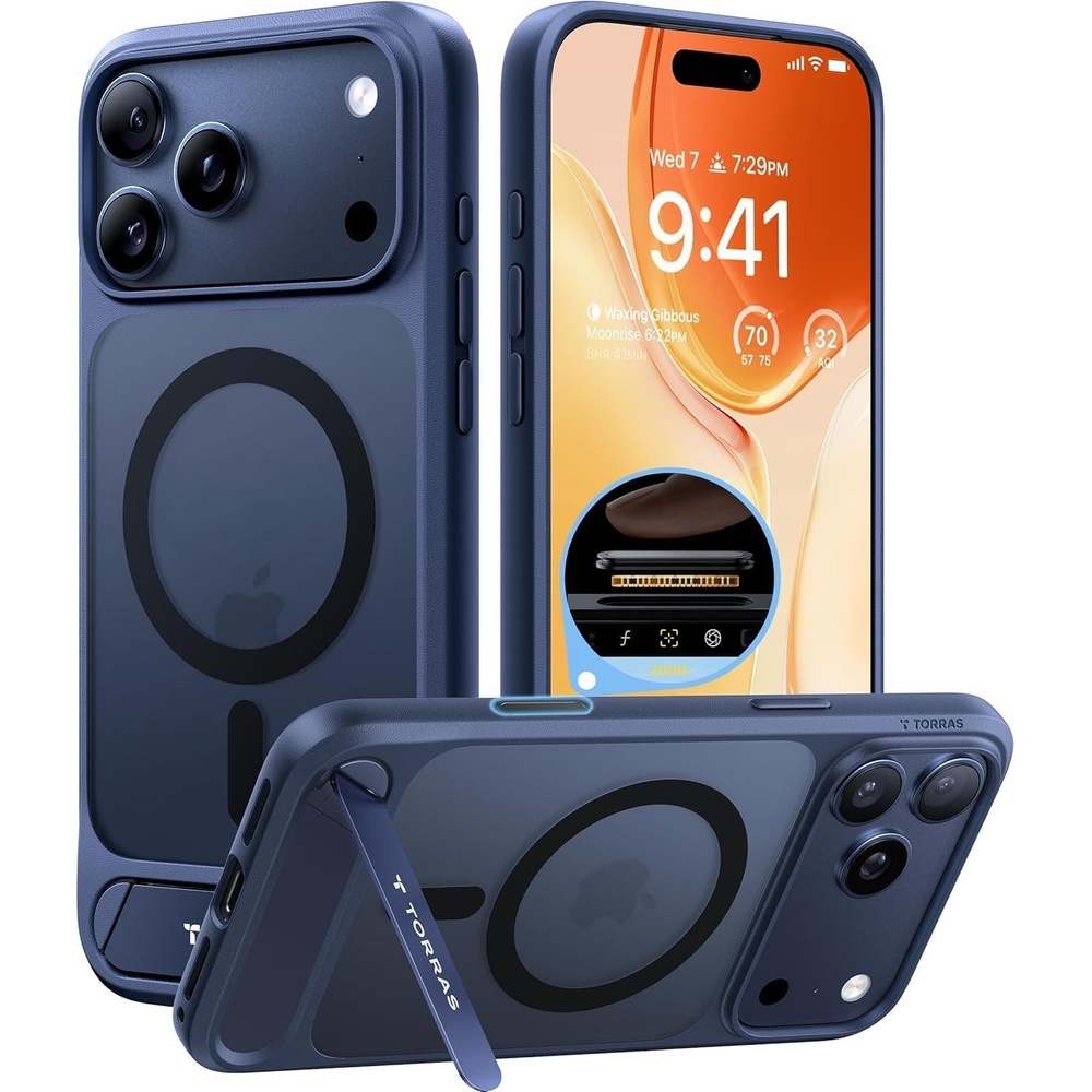 image:imageTORRAS Upgraded Magnetic amp Stand for iPhone 14 Pro Case Military Grade Drop Tested Compatible with MagSafe Slim Thin Light Frosted Case for iPhone 14 Pro Phone Case Professional 61 BlackBlue17 Pro