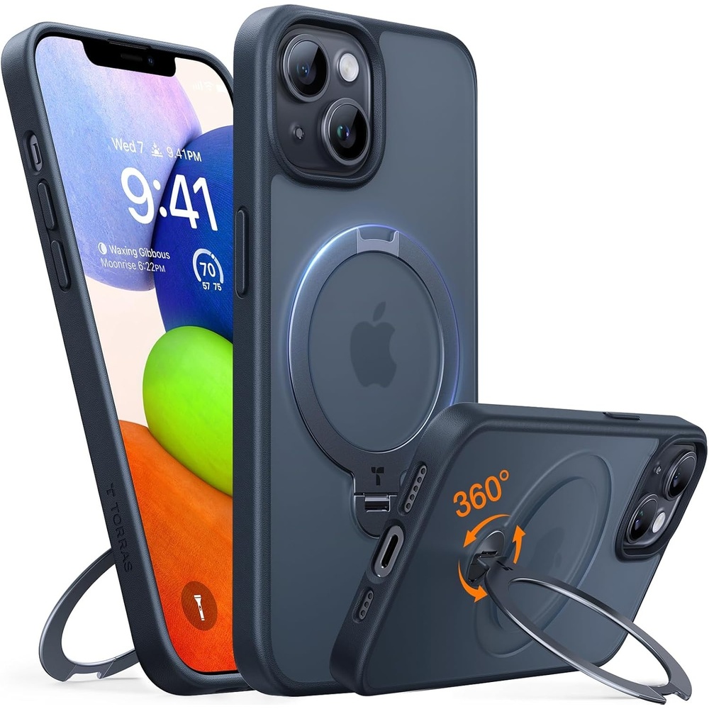 image:imageTORRAS Upgraded Ostand 360 Spin Magnetic for iPhone 13 CaseiPhone 14 case Military Grade ShockproofCompatible with MagSafeBuild in Kickstand Translucent Slim Back Soft Edge Black