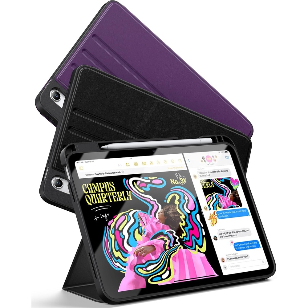 image:imageTORRAS for iPad Air 11 inch Case M2M3M4 iPad Air 6th 5th 4th Generation Case with Pencil Holder Auto SleepWake Protective Leather Stand Cover BlackBlack