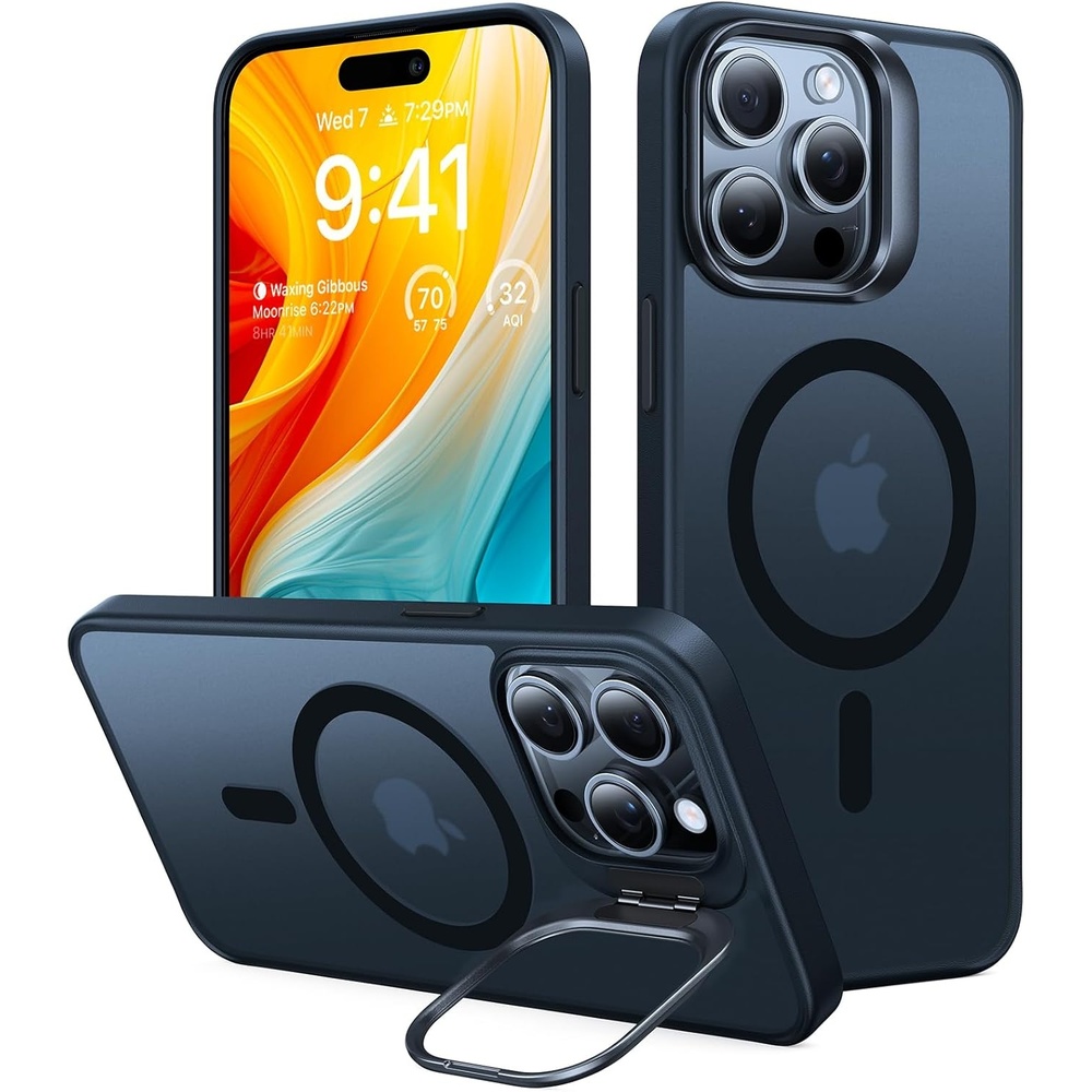 image:imageTORRAS for iPhone 15 Pro Max Case Compatible with MagSafe MilitaryGrade Shockproof Build in Invisible Stand Magnetic Translucent Slim Hard Back Soft Edge AntiScratch Frost Black