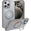 TORRAS 360°Rotatable Magnetic Ring for iPhone 15 Pro Max Case, Compatible with MagSafe with Stand & Ring Holder, Military Grade Shockproof Translucent Back Phone Case Ostand R, Light Grey Titanium