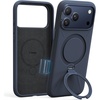 TORRAS Liquid Silicone for iPhone 16 Pro Case with 360 Spin Magnetic Ring Stand with Camera Control, Fit for MagSafe, OStand Q3 Silicone Non-Slip Protective Case for iPhone 16 Pro, Obsidian Black(Deep Blue)