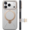 TORRAS Organic Leather for iPhone 17 Pro Case with Stand, Fit for Magsafe, 360 Spin Kickstand with Camera Control, Premium Leather Durable Stylish Q3 VegSkin for iPhone 17 Pro Phone Case, Burnt Orange(Grayish white)