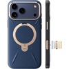 TORRAS Organic Leather for iPhone 17 Pro Case with Stand, Fit for Magsafe, 360 Spin Kickstand with Camera Control, Premium Leather Durable Stylish Q3 VegSkin for iPhone 17 Pro Phone Case, Burnt Orange(Deep Blue)